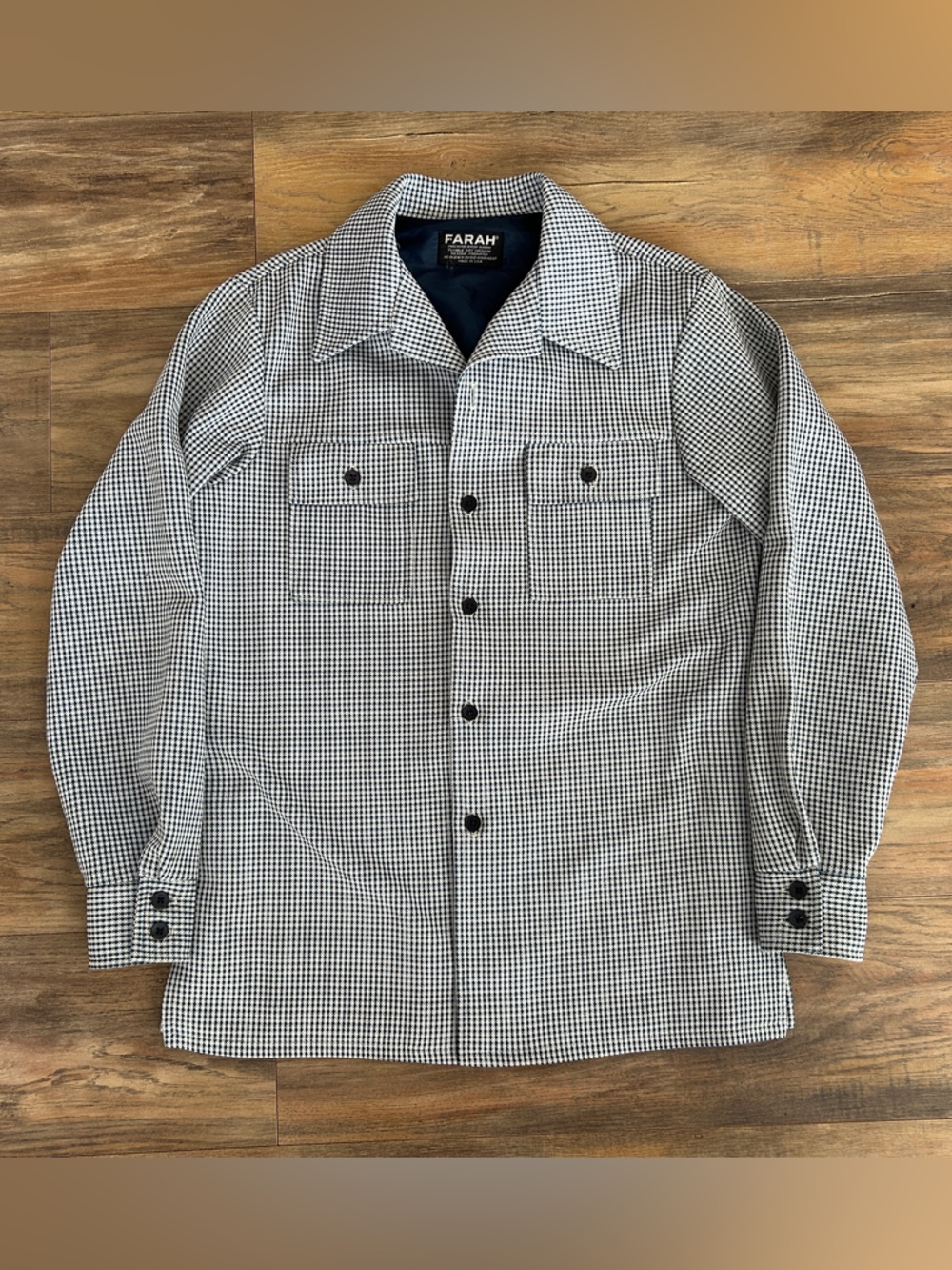 Vintage Farah Houndstooth Button Down Shirt Jacket Size 42